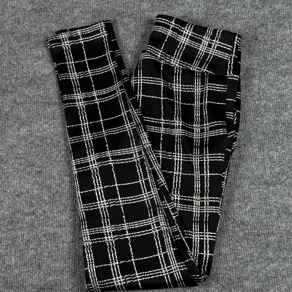 ShoSho Pants Womens Small Black White Plaid Skinny Stretch Zip Pockets Leggings